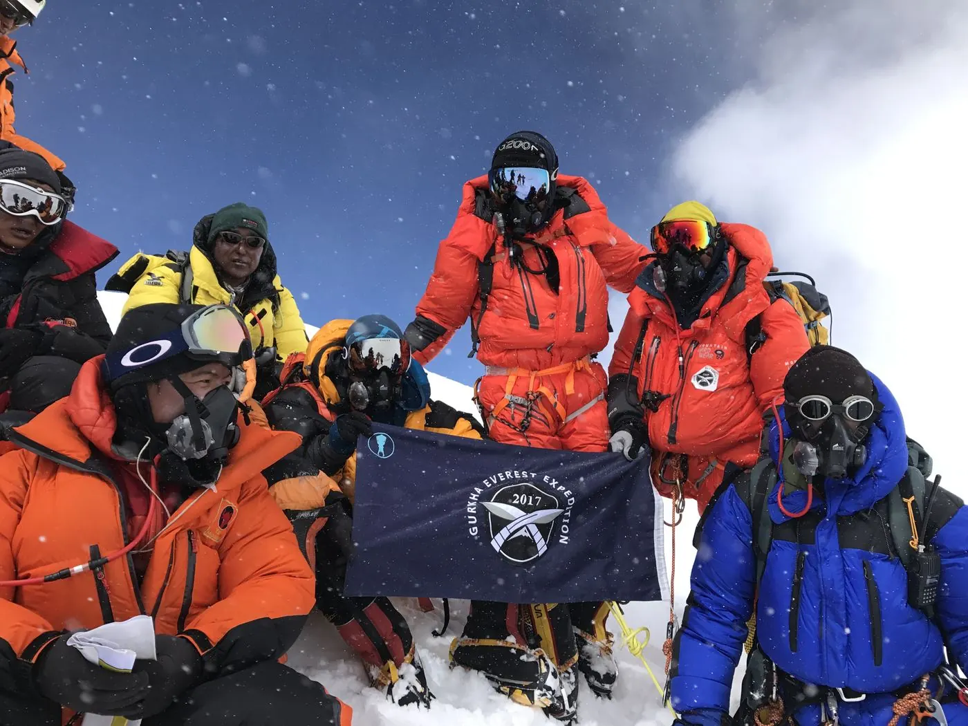 HST team with the Gurkha Everest Expedition 2017 flag high on the mountain